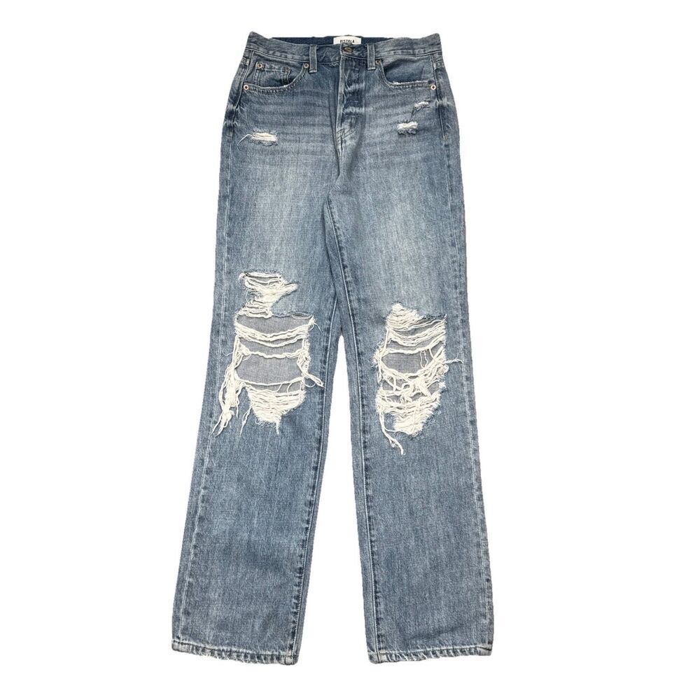 Pistola High Rise Straight Jeans 25 (26x29.5) Blue Button Fly Distressed Womens